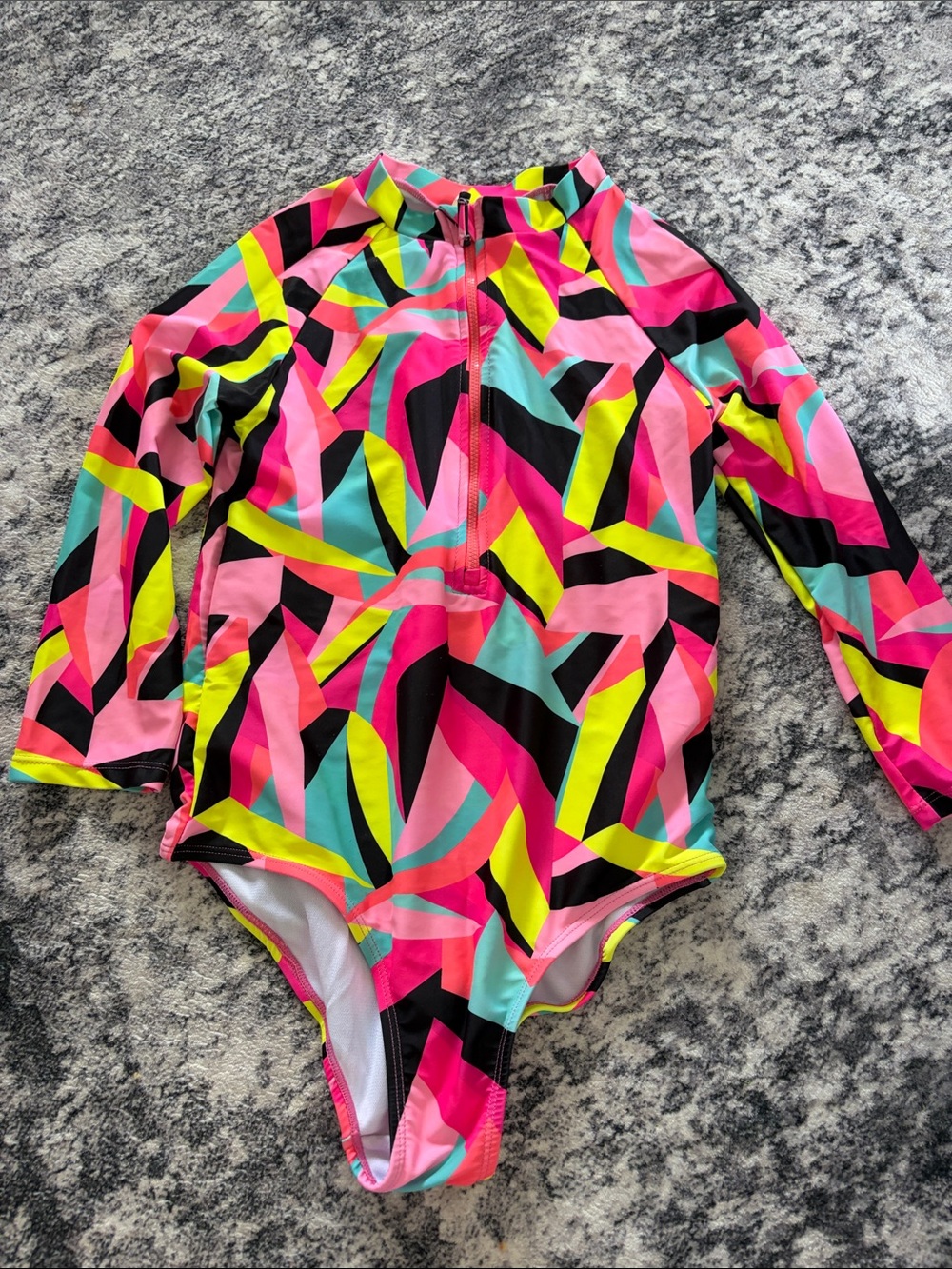 Kensie Kids Long Sleeve One-Piece Swimsuit - Neon Pink Multi